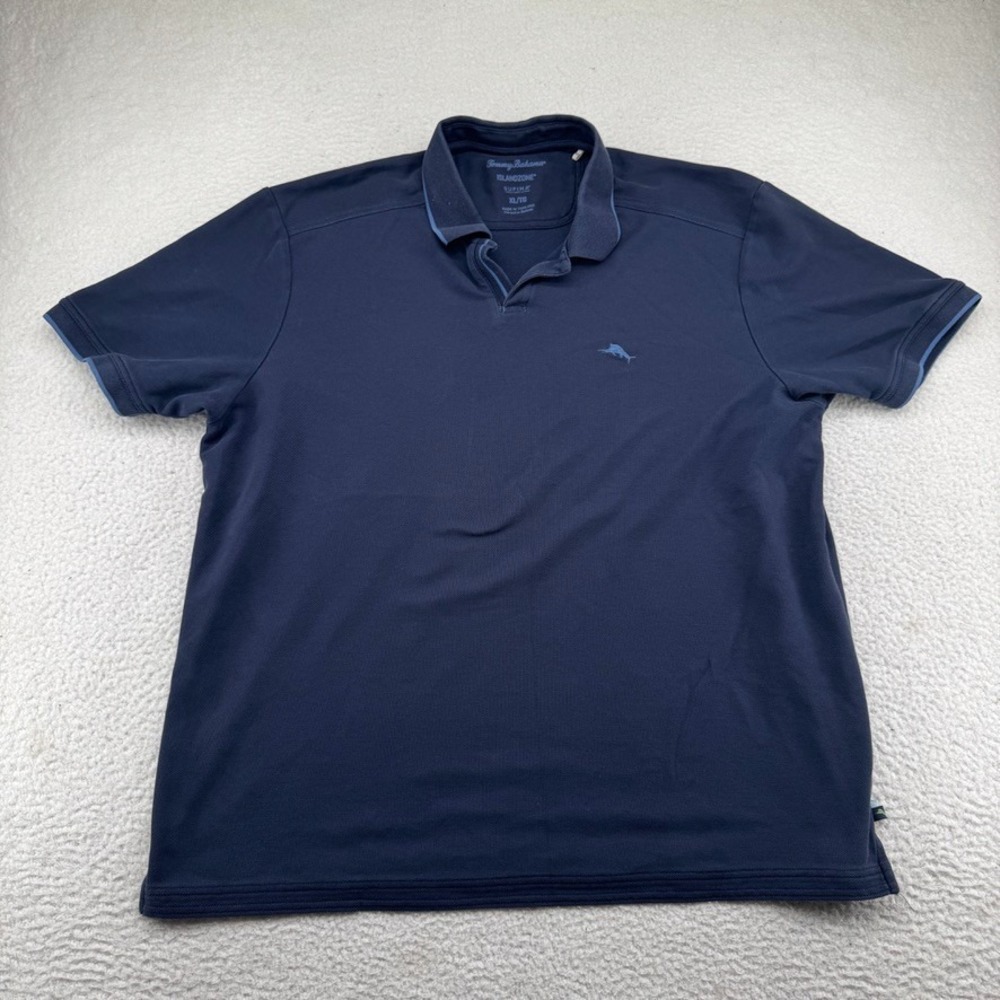 Tommy Bahama Johnny Collar Polo Men XL Navy Blue Supima Cotton Island Zone Shirt